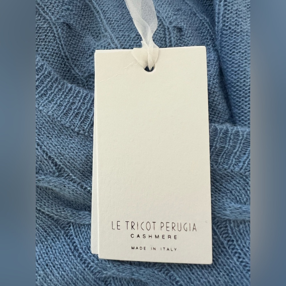 Le Tricot Perugia 100% cashmere cable knit v-neck sweater| NWT | size small - Picture 8 of 8